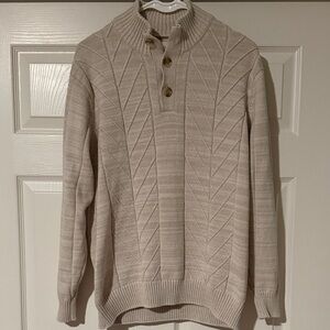 Men's Beige Crewneck Sweater with Button Accents